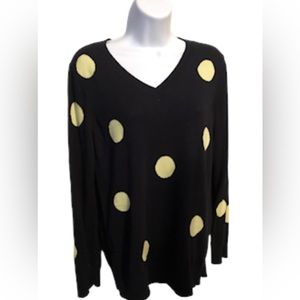 LOFT - Women’s Navy with Light Green Polka Dot V Neck Sweater -Size Large Petite
